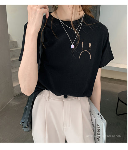 Camiseta informal holgada de manga corta con cuello redondo para mujer