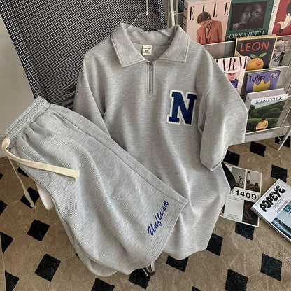 Women Casual Short Sleeve Loose Polo Shirt And Drawstring Shorts Sports Set