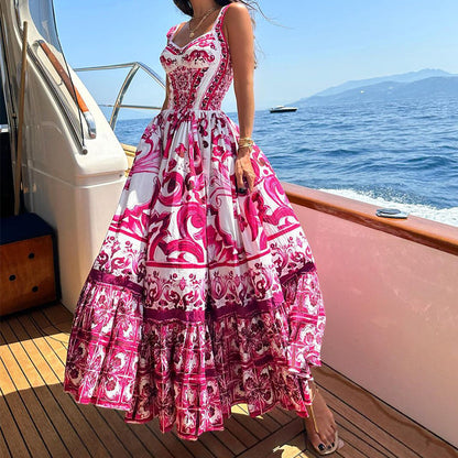 Vestido largo informal con estampado gráfico y tirantes para mujer