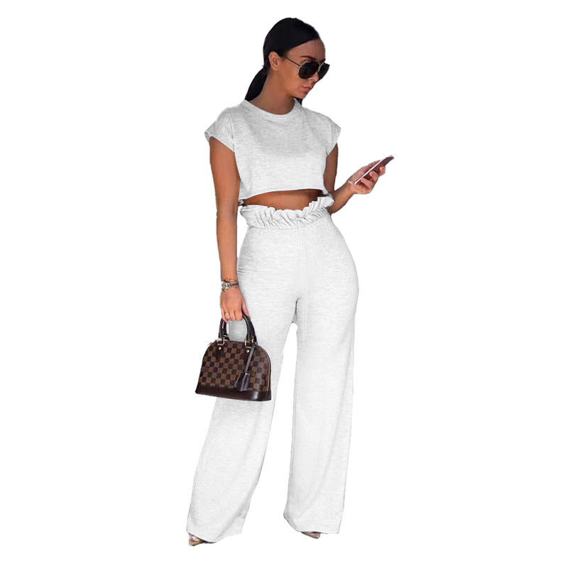 Conjunto de dos piezas de pantalones de manga corta de color liso informal a la moda para mujer