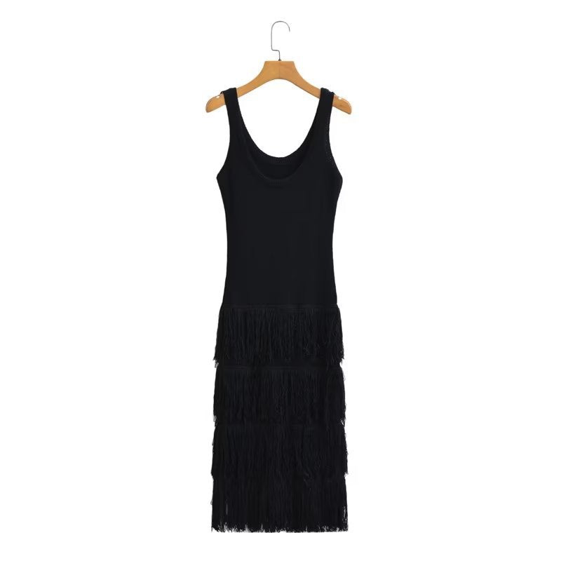 Vestido de punto informal de color liso con escote en U, sin mangas y espalda descubierta para mujer