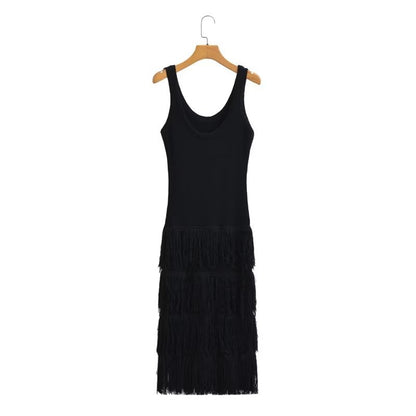 Vestido de punto informal de color liso con escote en U, sin mangas y espalda descubierta para mujer