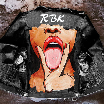 Chaqueta vaquera informal de manga larga con estampado gráfico y botonadura sencilla para mujer