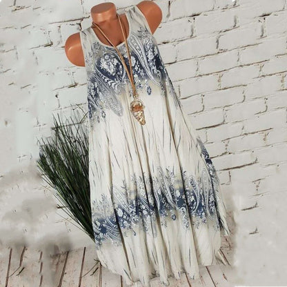 Women Summer Vintage Plus Size Casual Sleeveless Loose A-line Dresses