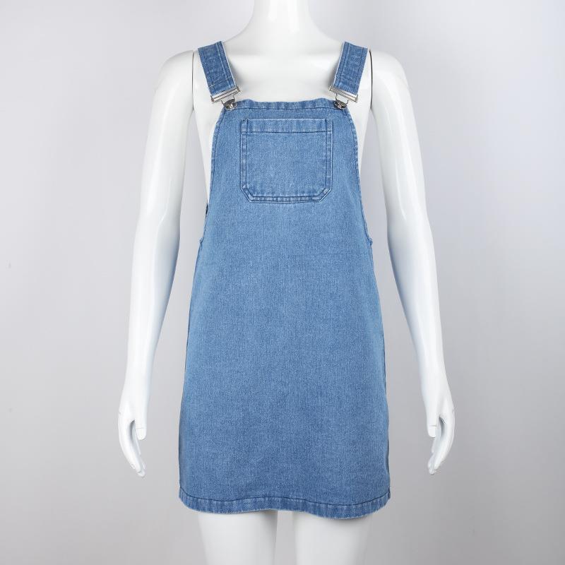 Women Fashion Casual Denim Suspender Loose Dress