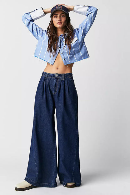Women Fashion Casual Wide Leg Jeans