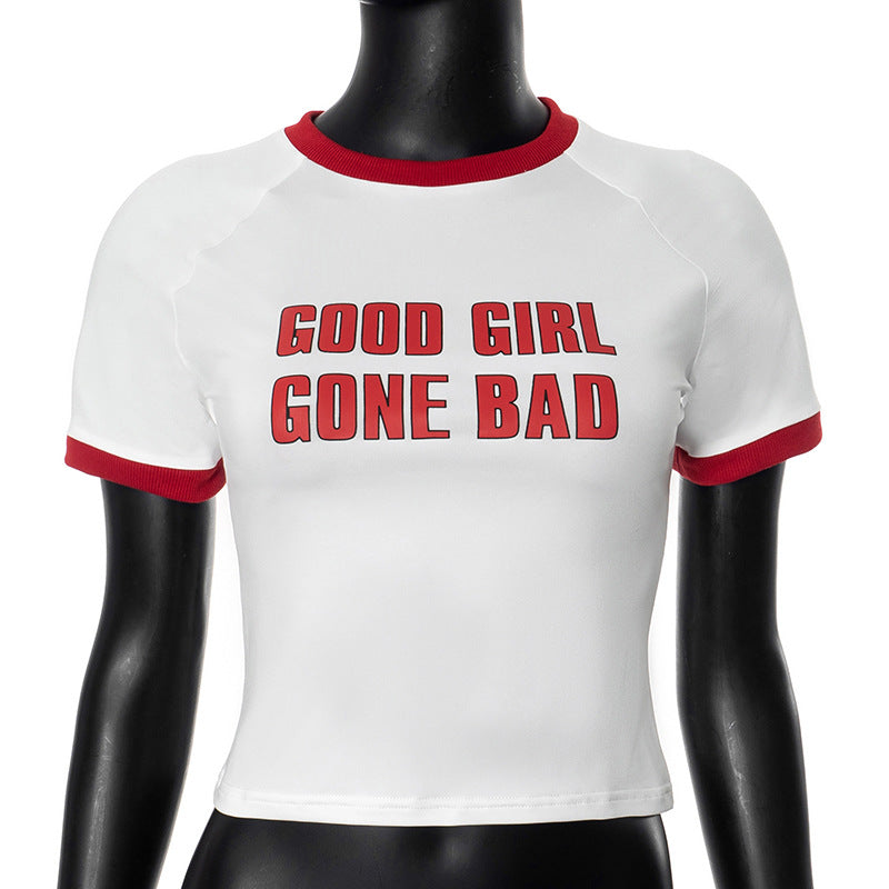 Camiseta informal de manga corta con estampado de letras para mujer