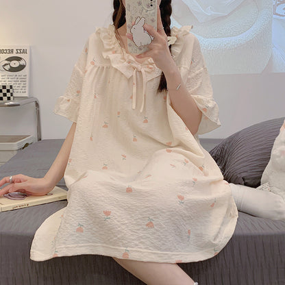 Pijama informal sencillo de algodón con estampado de manga corta para mujer