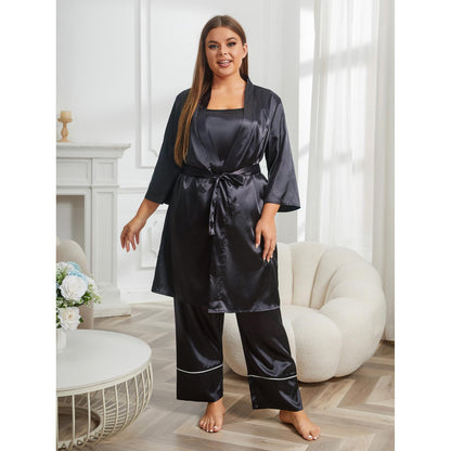 Conjunto de pijama informal de color liso de talla grande para mujer
