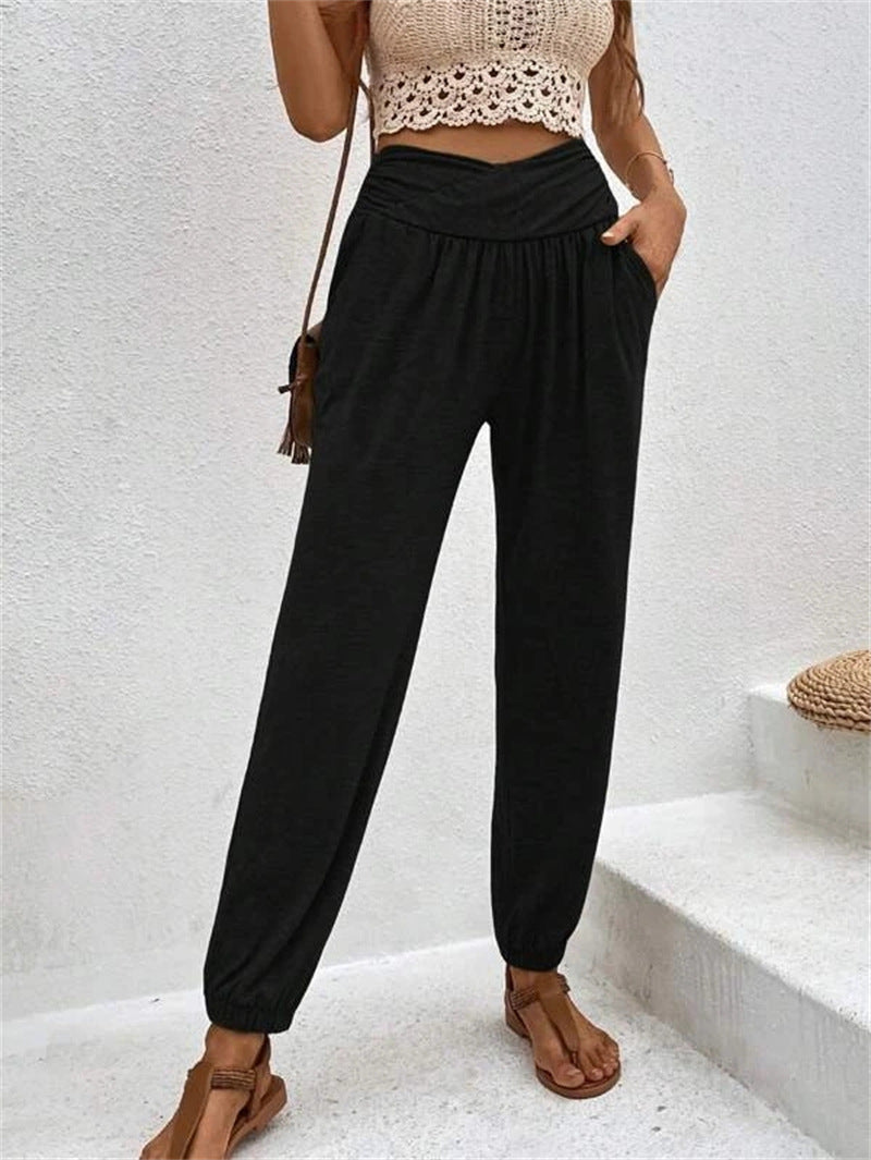 Women Fashion Casual Solid Color Loose Cuffed Jogger Pants