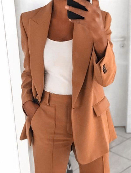 Women Autumn Casual Office Work Lapel Solid Color Long Sleeve Blazer