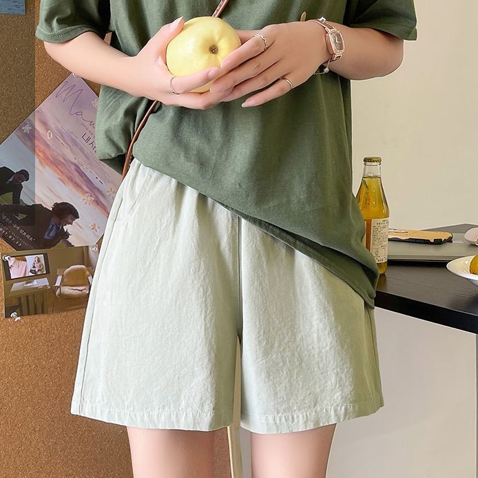 Women Fashion Casual Solid Color Cotton Pockets Sports Shorts