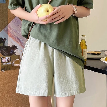 Women Fashion Casual Solid Color Cotton Pockets Sports Shorts