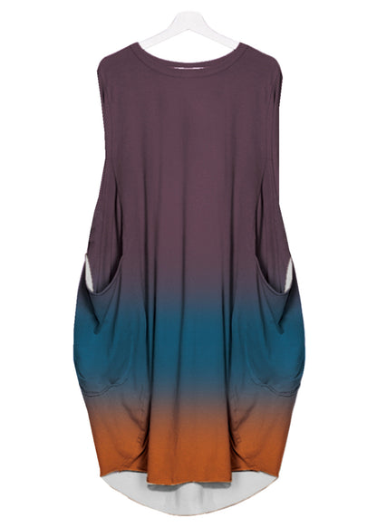 Women Casual Gradient Color Printed High Waist Plus Size Sleeveless Dress