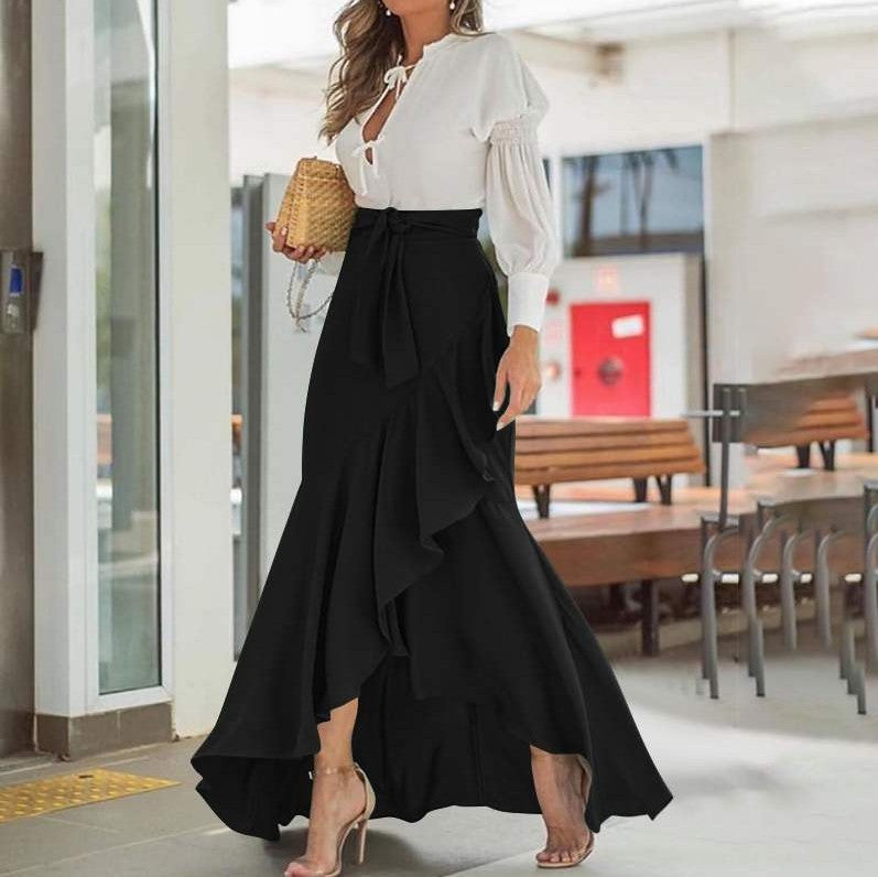 Plus Size Elegant Women Casual Solid Ruffled Fishtail Irregular Skirt