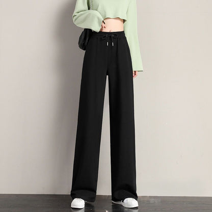 Women Casual Solid Color Drawstring Loose Wide Leg Pants