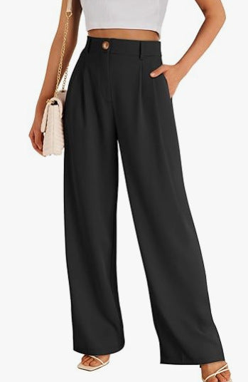 Women Fashion Casual Solid Color High Waist Wide Leg Pants