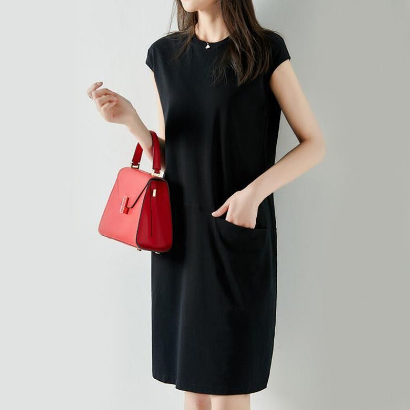 Women Fashion Casual Solid Color Short Sleeve Loose Dress