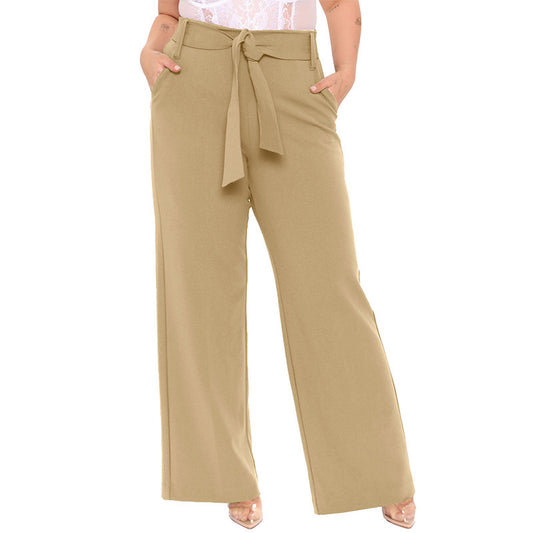 Pantalones anchos con cordones, holgados, de color liso, informales, de verano para mujer