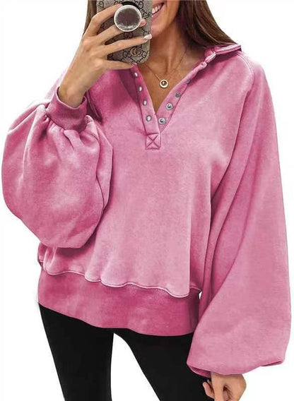 Autumn Winter Women Casual Solid Color Lantern Sleeve Hoodies