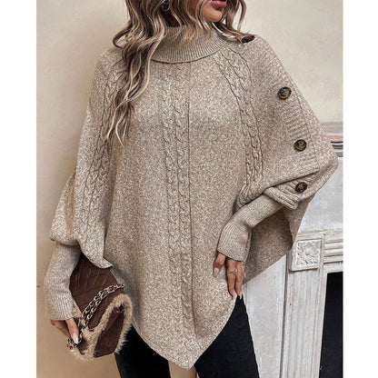 Women Fashion Casual High Collar Long Bat Sleeve Sweater