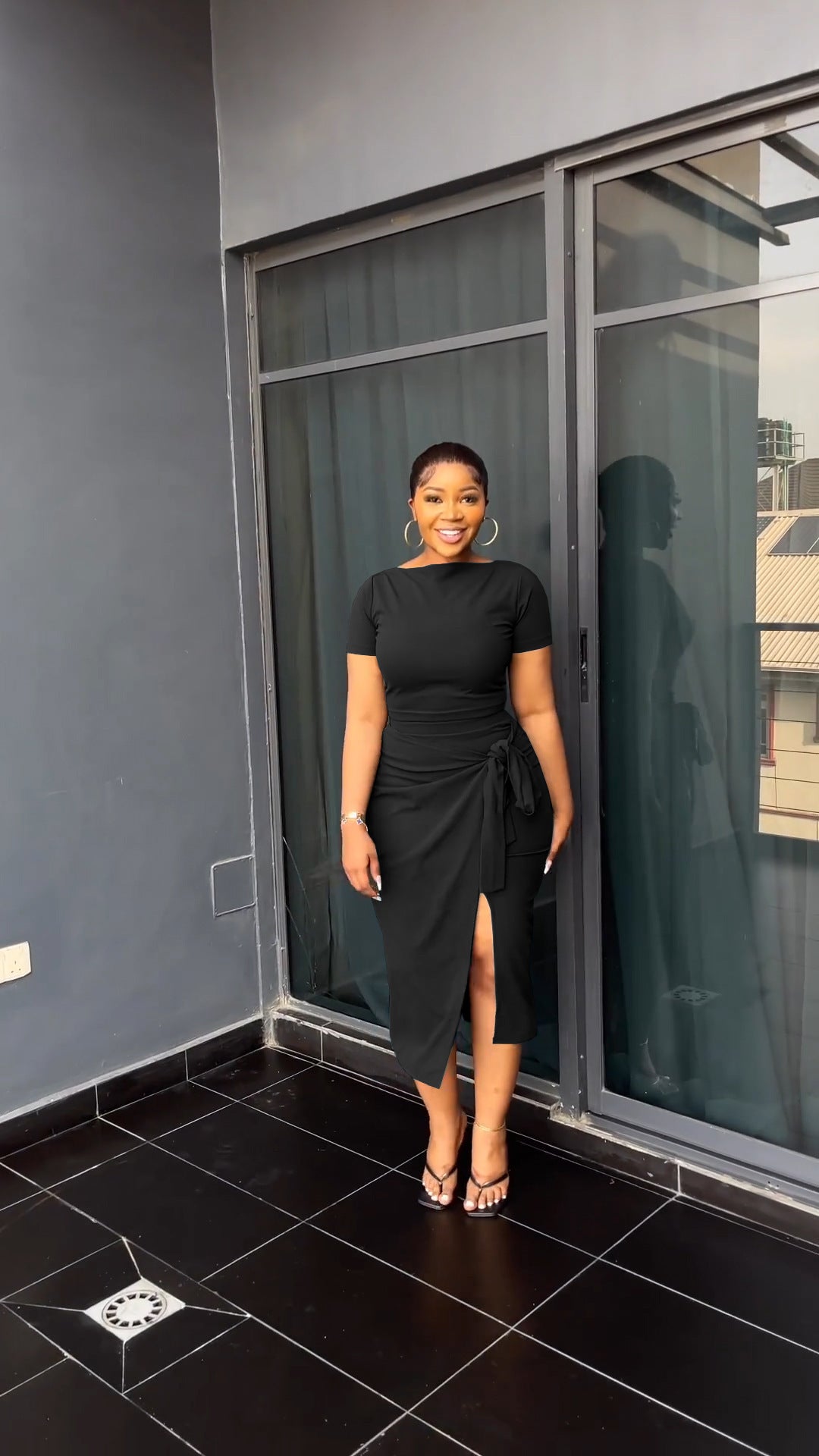 Women Spring And Summer Casual Elegant Solid Color Short Sleeve Top Side-Slit Bowknot Skirt Office Set