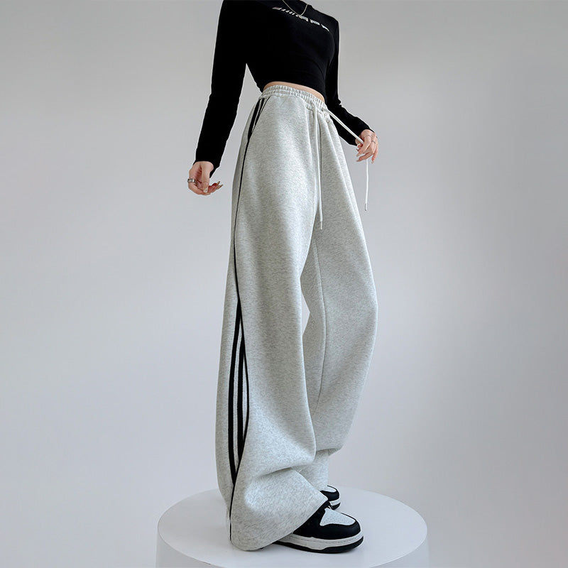 Women Fashion Casual Stripe Drawstring Wide Leg Pants