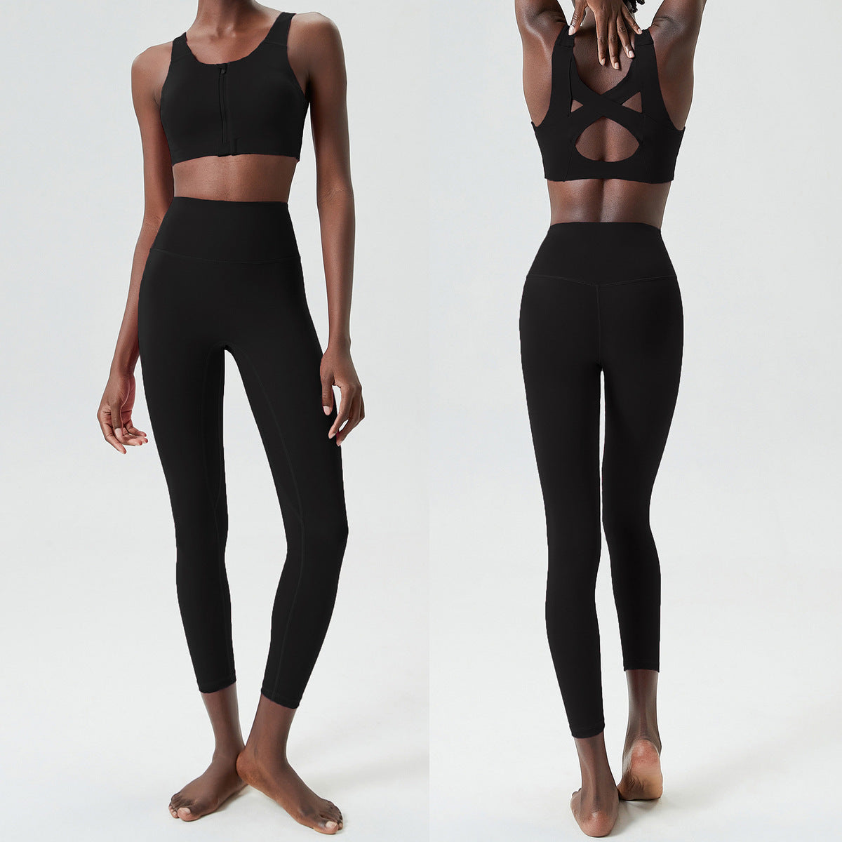 Conjunto de dos piezas de pantalones de yoga ajustados para mujer, informales, de color sólido, a prueba de golpes, para correr y fitness