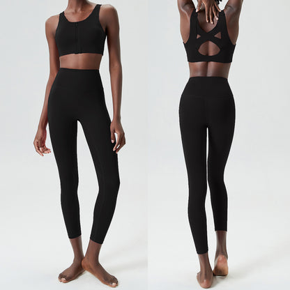 Conjunto de dos piezas de pantalones de yoga ajustados para mujer, informales, de color sólido, a prueba de golpes, para correr y fitness