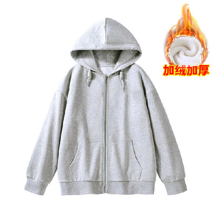 Sudadera con capucha y cremallera holgada informal de invierno para mujer
