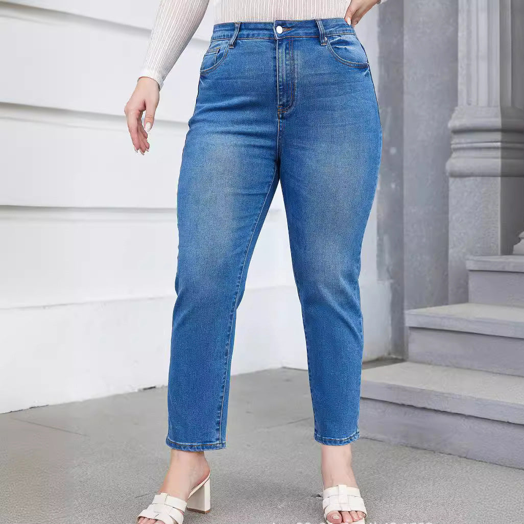 Vaqueros ajustados de talla grande informales a la moda para mujer