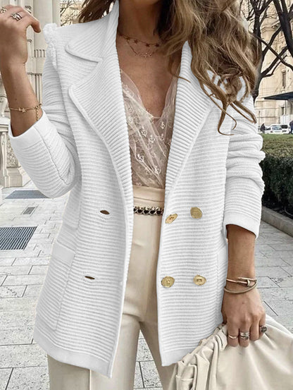 Women Fall Winter Solid Color Textured Casual Top Long Sleeve Jacket Corduroy Blazer