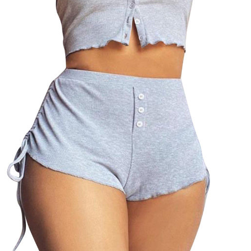 Women Fashion Sexy Casual Tight Solid Color Side Drawstring Shorts