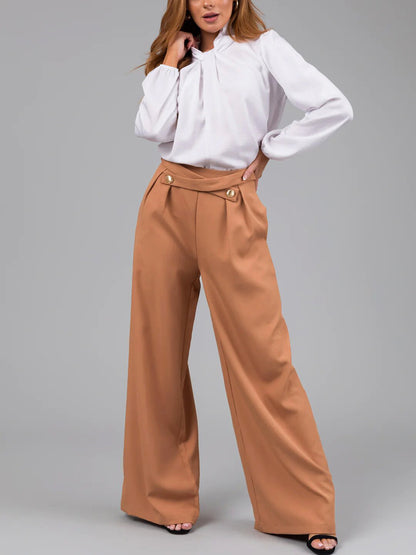 Women Fashion Casual Solid Color Wide Leg Pants