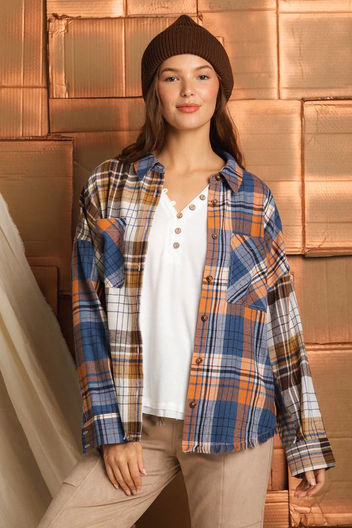 Camisa informal de manga larga a cuadros para mujer