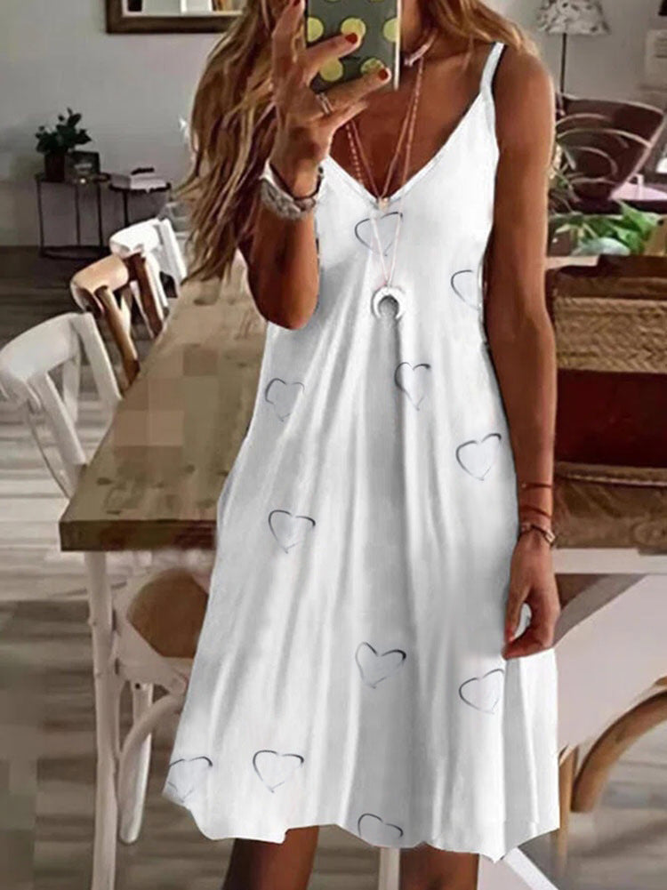 Women'S Casual V-Neck Loose Printed Sling Dress