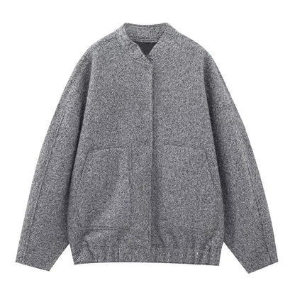 Chaqueta holgada informal de color liso con cuello alto para mujer