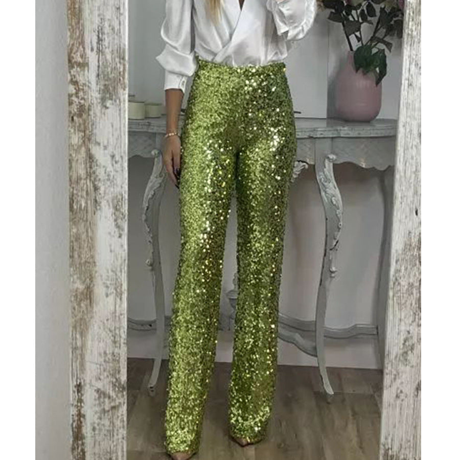 Women Fashion Party Sequins Casual Slim Stretch Multicolor Flared Pants