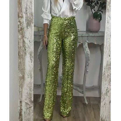 Women Fashion Party Sequins Casual Slim Stretch Multicolor Flared Pants