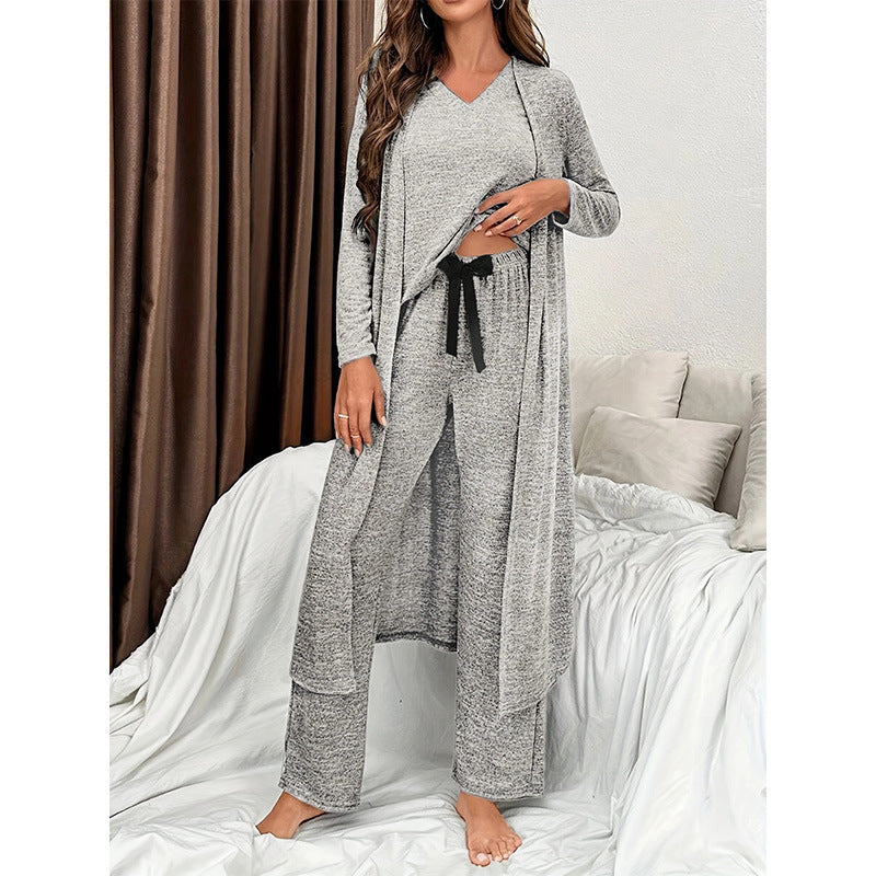 Conjunto de pijama informal de tres piezas de color liso para mujer