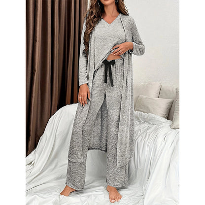 Conjunto de pijama informal de tres piezas de color liso para mujer