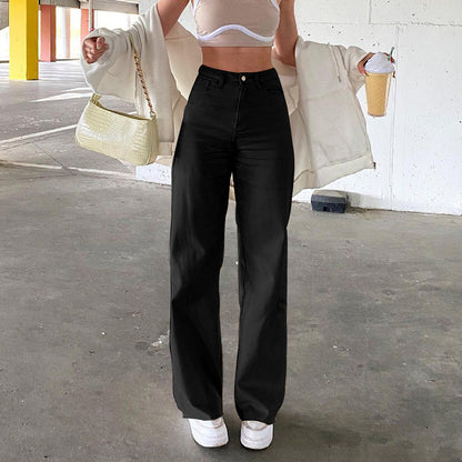 Pantalones vaqueros rectos básicos de color sólido casuales para mujer