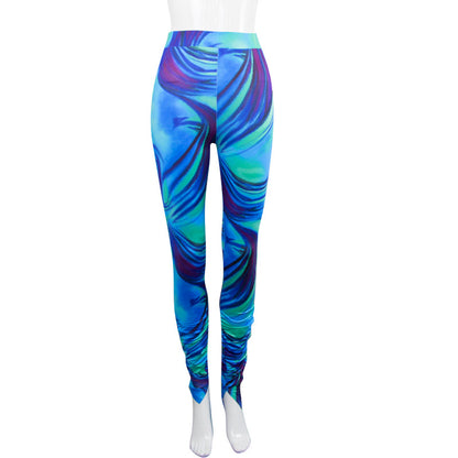 Women Summer Simple Elastic Waist Casual Printing Long Pants