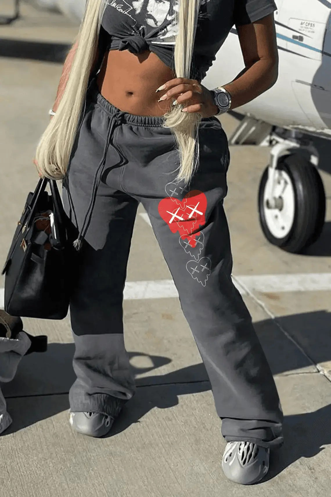 Vaqueros casuales holgados con cintura ajustada y estampado de mezclilla para mujer