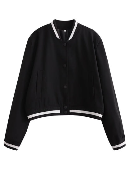Chaqueta informal de moda para mujer, abrigo de béisbol de manga larga con cuello alto