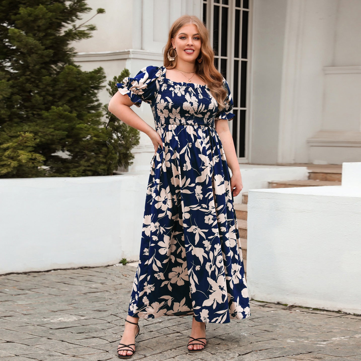 Women Fashion Casual Bohemian Floral Print Plus Size Dress