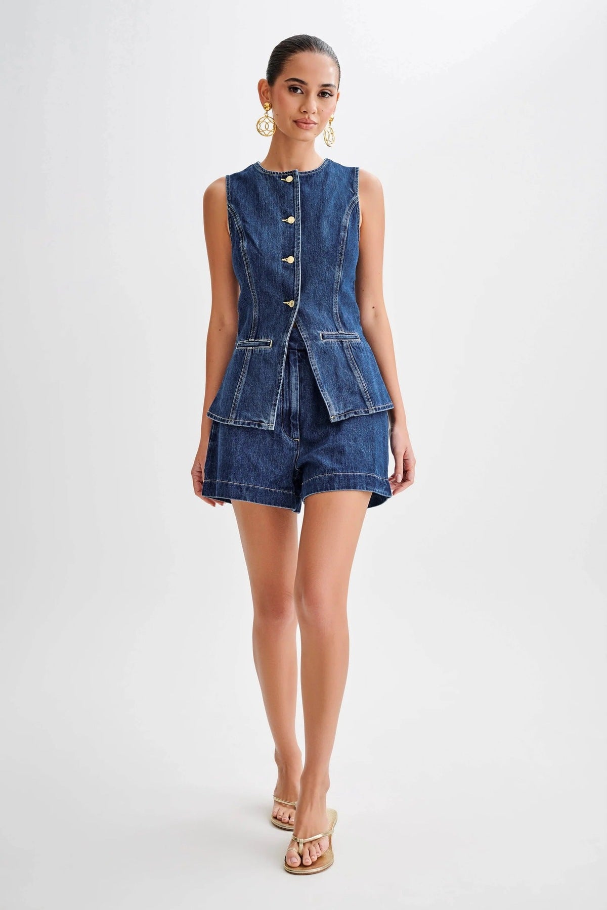 Conjunto de dos piezas de chaleco sin mangas informal y pantalones cortos vaqueros para mujer
