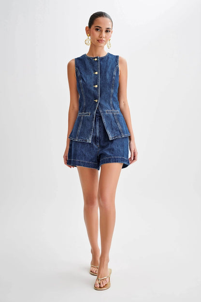 Conjunto de dos piezas de chaleco sin mangas informal y pantalones cortos vaqueros para mujer
