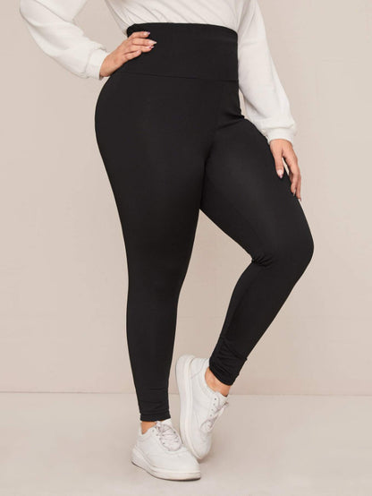 Women Casual Solid Color Plus Size High Waist Tight Pants