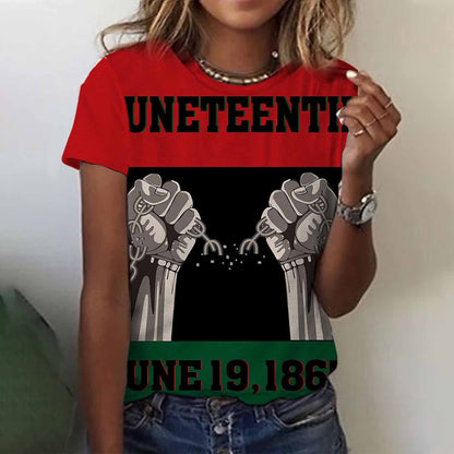 Camiseta informal de manga corta con estampado de letras Juneteenth para mujer